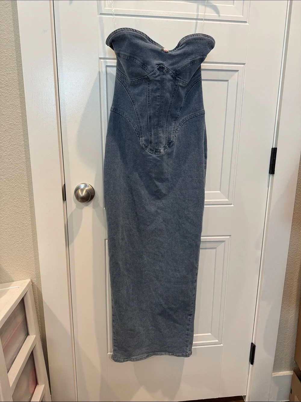 Fashion Nova Strapless Longline Denim Dress in Charcoal Blue - Picture 3 of 7
